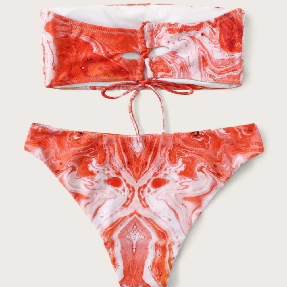 NWT orange tye dye bikini swim suit high leg - Picture 4 of 5